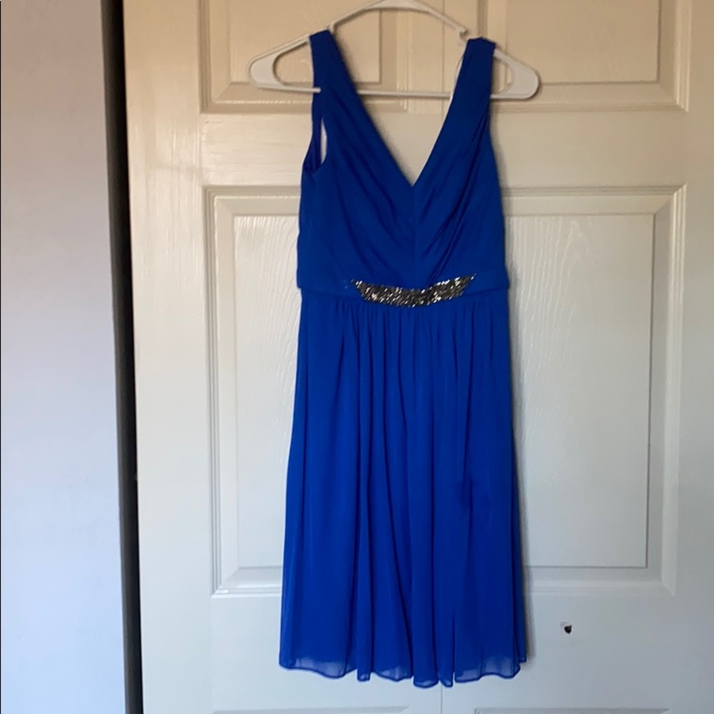 David’s Bridal Short Mesh Dress w VNeck & Beads 0